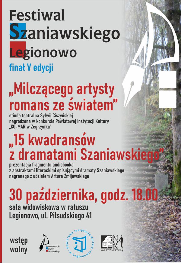 Plakat wydarzeń finałowych piątej edycji Festiwalu Szaniawskiego Legionowo